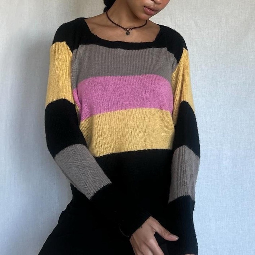 Cropped knit color blocking striped sweater, Sz. Large, Potter’s Pot